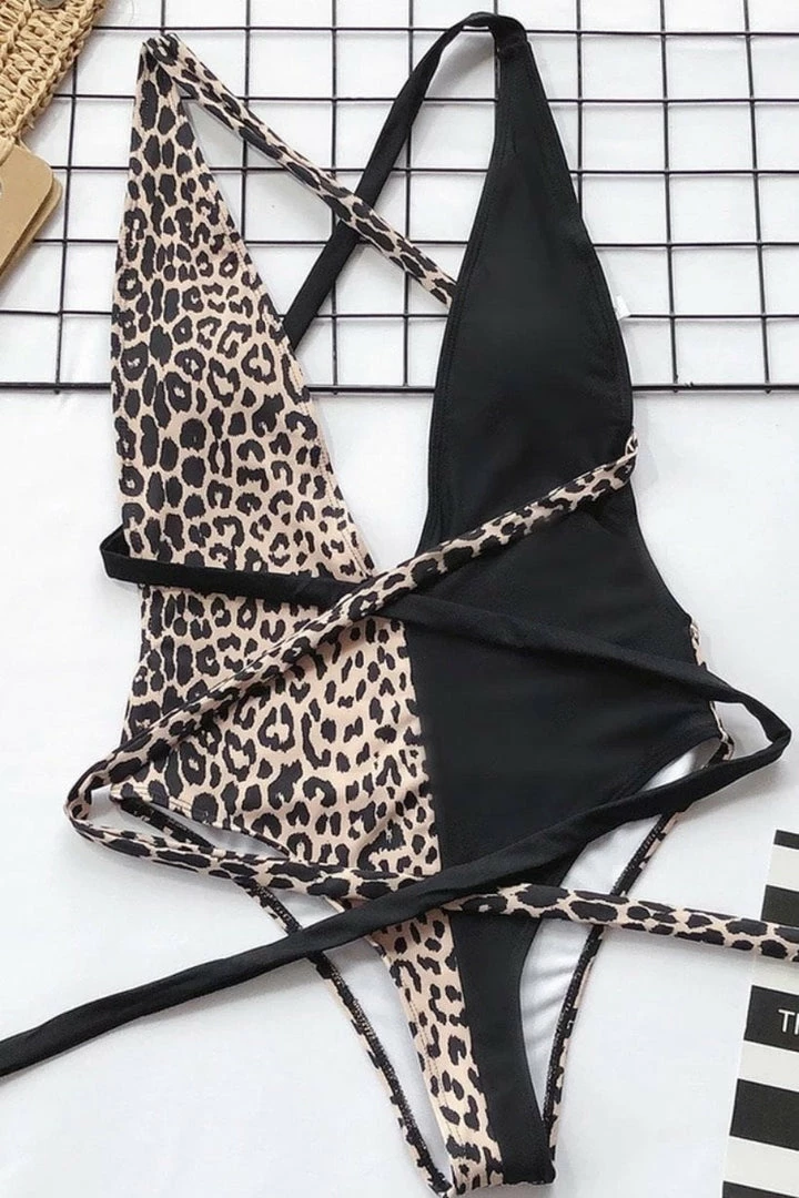 Influencer Style Jessica Bara Kendric Leopard Strappy Back Swimsuit