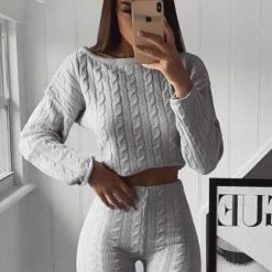 Jessica Bara Autumn Cable Knit Top And Shorts Two Piece Set Reve Doll Essentials