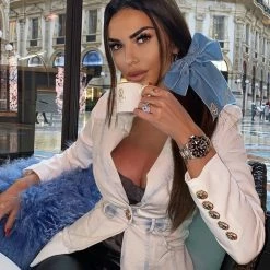 Jessica Bara Lyssa Denim Patchwork Blazer