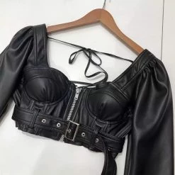 Birthday Suit Jessica Bara Char Long Sleeve Leather Crop Top