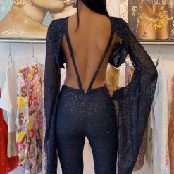 Influencer Style Jessica Bara Sabrina Glitter Open Back Two Piece Set