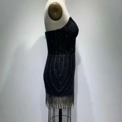 Jessica Bara Alpha Strapless Crystal Mesh Mini Dress