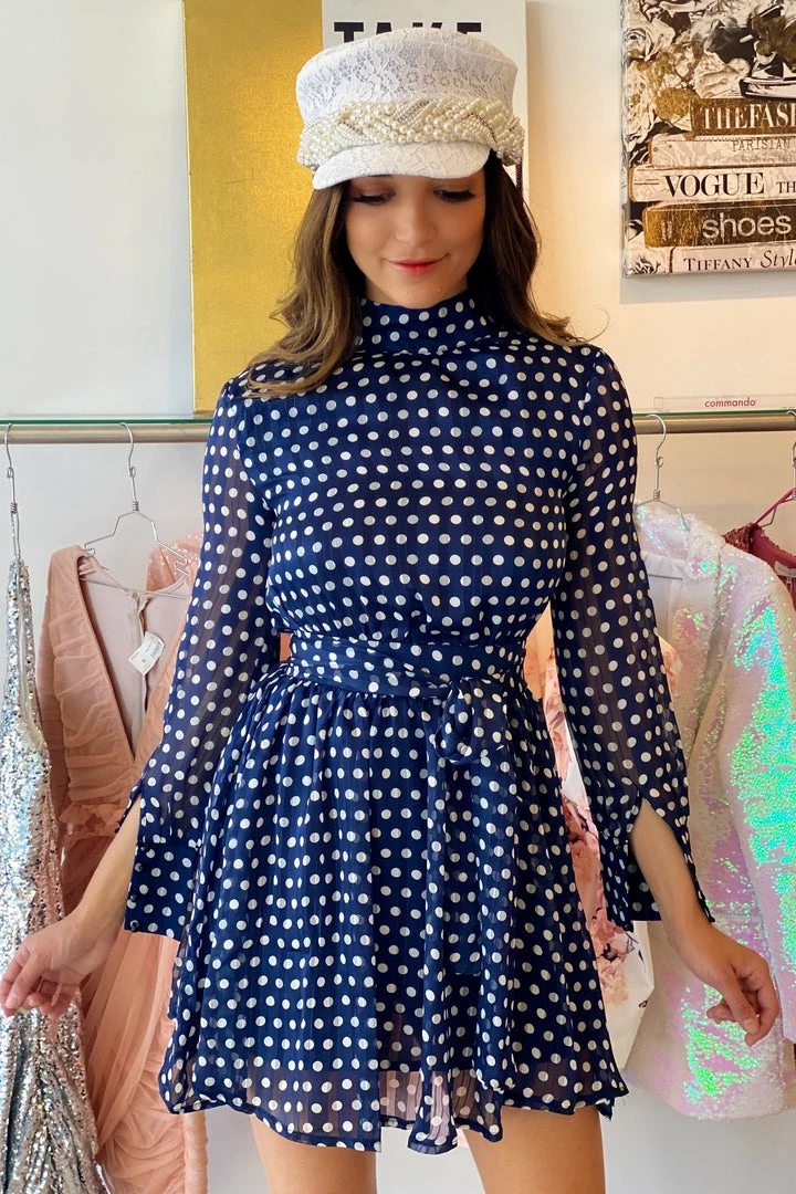Jessica Bara Palmer Long Sleeve Polka Dot Belted Mini Dress Summer Lovin'