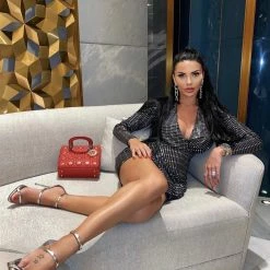 Jessica Bara Lauren Long Sleeve Glitter Mini Dress