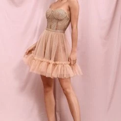 Jessica Bara Brigitta Strapless Sheer Mini Dress