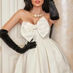 Jessica Bara Koa Strapless Bow High Waisted Mini Dress Influencer Style