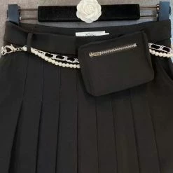 Jessica Bara Sammy Pleated Pearl Chain Belt Mini Skirt