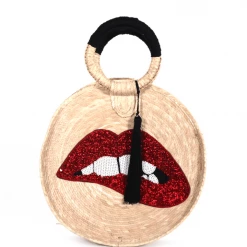 Summer Lovin' Jessica Bara Moana Handmade Sequin Lips Graphic Palm Tote