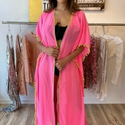 America And Beyond Pom Pom Belted Kimono Summer Lovin'