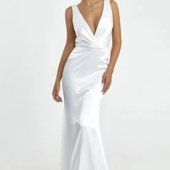 Nicole Bakti Open Back Silk Satin Gown Dresses