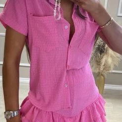 Jessica Bara Sonny Button Down Top And Ruffle Shorts Two Piece Set Reve Doll Essentials