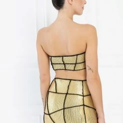 Jessica Bara Shauna Shiny Gold Overlock Seam Bodycon Skirt