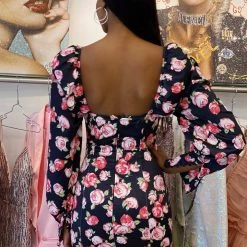 Jessica Bara Wilder Puff Sleeve Floral Mini Dress Influencer Style