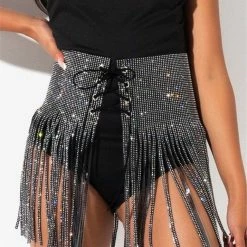 Bottoms Jessica Bara Lizbeth High-Waisted Rhinestone Mini Skirt