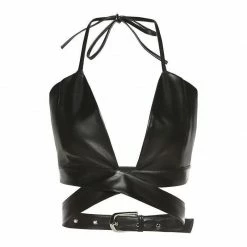 Tops Jessica Bara Sloane Strappy Faux Leather Crop Top