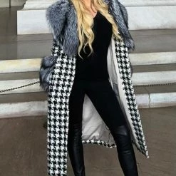 Jessica Bara Reign Houndstooth Fur Belted Coat Influencer Style