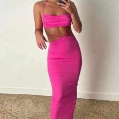 Jessica Bara Katarina Backless Ruched Top And Skirt Two Piece Set Summer Lovin'