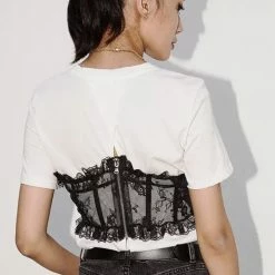 Jessica Bara Asher Corset Lace Short Sleeve Top Tops
