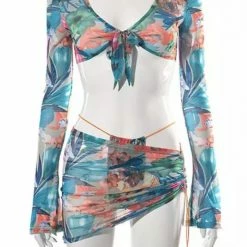 Summer Lovin' Jessica Bara Mindie Mesh Long Sleeve Top And Sarong Two Piece Set