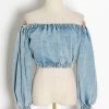 Summer Lovin' Jessica Bara Tayah Off The Shoulder Denim Crop Top