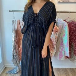 Summer Lovin' America And Beyond Metallic Striped Kimono