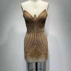 Best Sellers Jessica Bara Alpha Strapless Crystal Mesh Mini Dress