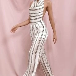 Summer Lovin' Jessica Bara Isabella Striped Backless Jumpsuit