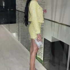 Influencer Style Jessica Bara Oliver Tweed Crystal Button Three Piece Set