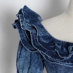 Jessica Bara Giulia Denim Ruffle Crop Top