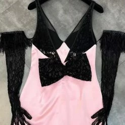 Jessica Bara Mary Bow Lace Mini Dress And Gloves Two Piece Set Birthday Suit