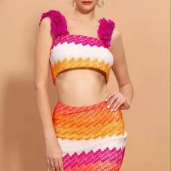 Summer Lovin' Jessica Bara Aurana Striped Two Piece Set With Matching Headband