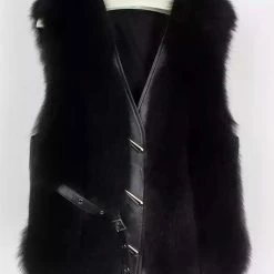 Jessica Bara Chelsy Leather And Fur Belted Vest