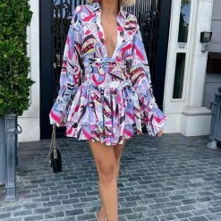 Influencer Style Jessica Bara Ranada Long Sleeve Ruffle Mini Dress