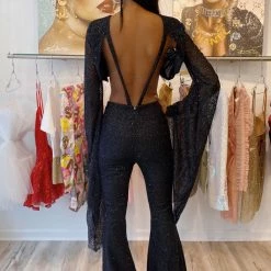 Influencer Style Jessica Bara Sabrina Glitter Open Back Two Piece Set