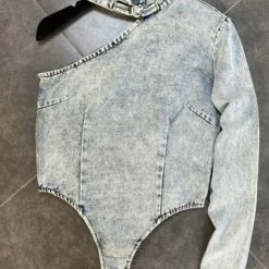 Jessica Bara Ariadne One Shoulder Denim Bodysuit