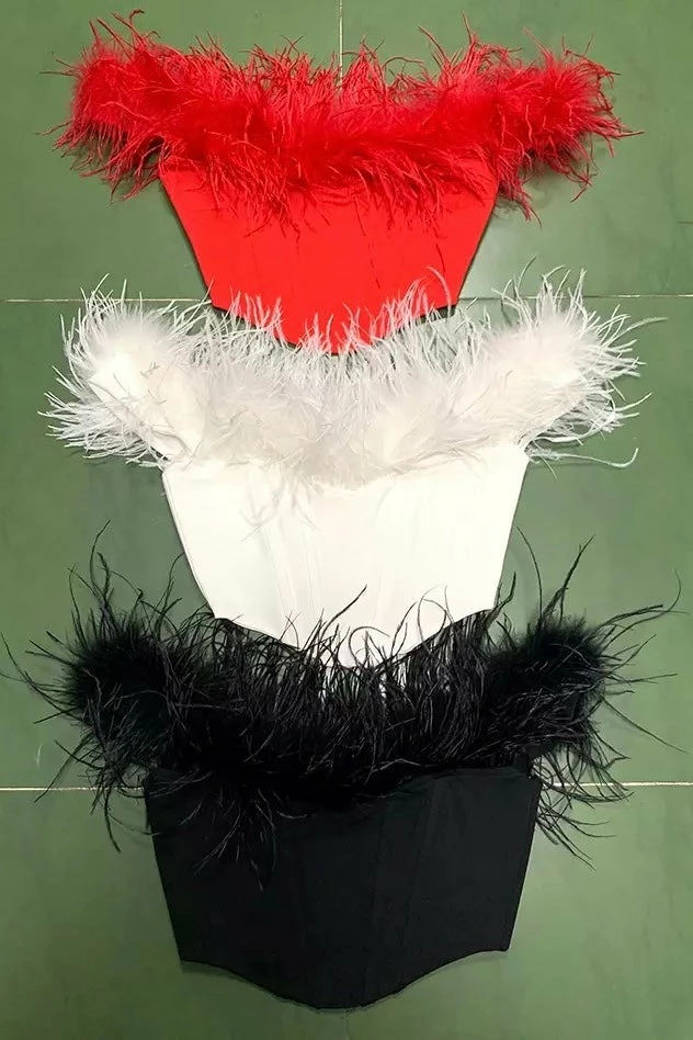 Jessica Bara Kiley Off The Shoulder Feather Corset Top Influencer Style