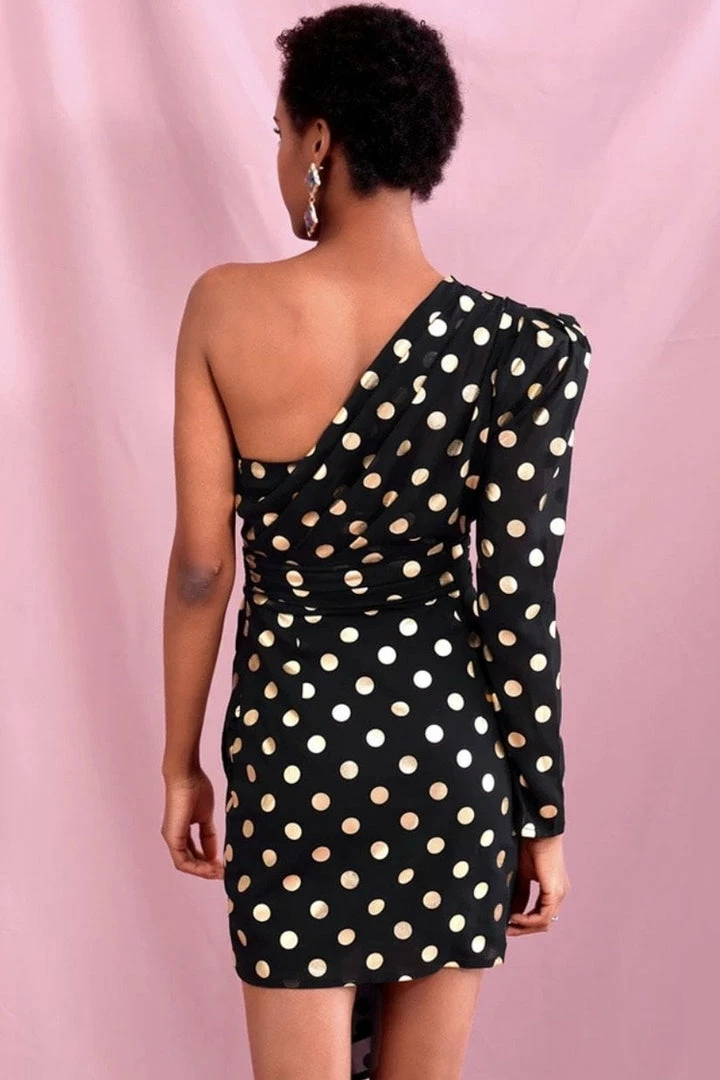 Birthday Suit Jessica Bara Rosalee One Shoulder Polka Dot Mini Dress