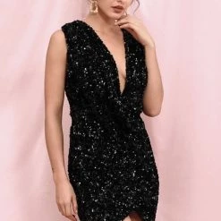 Jessica Bara Kathie Sequin Draped Mini Dress