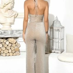 Jessica Bara Mabelis Halter Neck Glitter Jumpsuit Birthday Suit