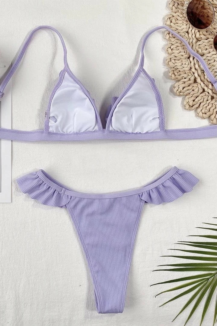 Jessica Bara Rory Ruffle Ribbed Bikini Set Influencer Style