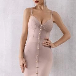 Jessica Bara Jolene Bandage Button Midi Dress