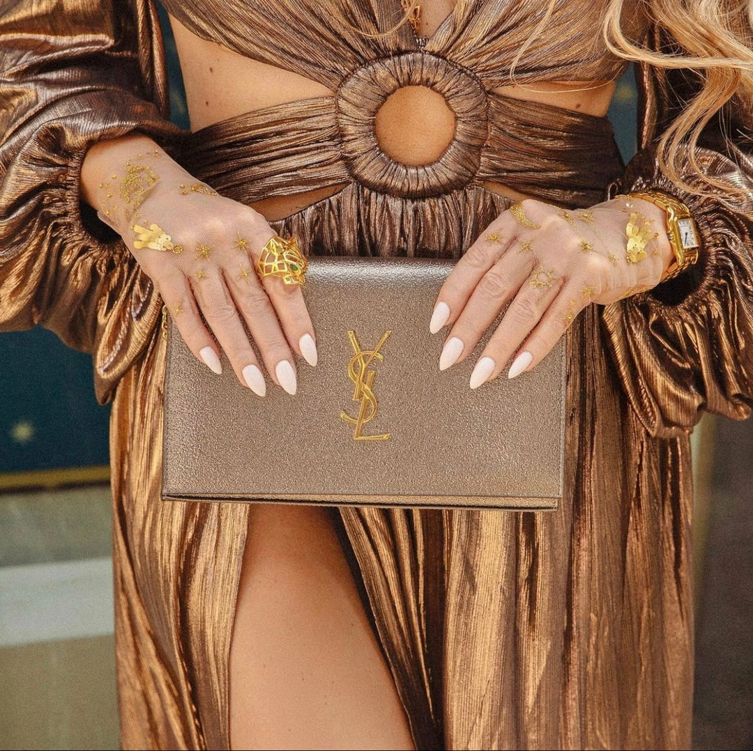 Jessica Bara Cruz Long Sleeve Cut Out Double Leg Slit Gown