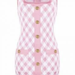 Jessica Bara Jenna Plaid Gold Button Mini Dress