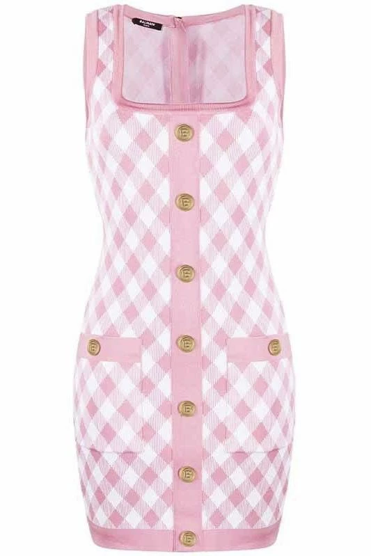 Jessica Bara Jenna Plaid Gold Button Mini Dress