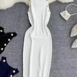 Jessica Bara Renesmee Knit Gold Button Mini Dress