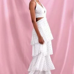 Jessica Bara Arya Polka Dot Cut Out Maxi Dress