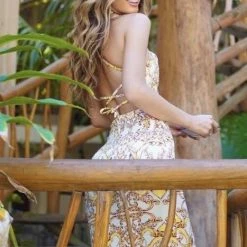 Jessica Bara Ember Strappy Back Geometric Print Dress