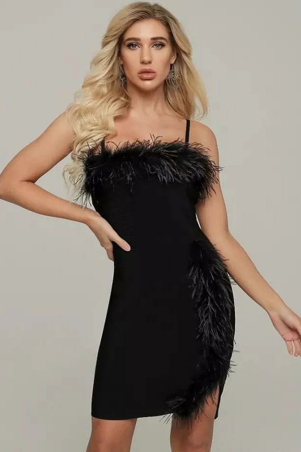 Jessica Bara Heather Bandage Feather Mini Dress The Event Shop
