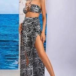 Summer Lovin' Jessica Bara Zenaida Zebra Crop Top And Split Pant Two Piece Set