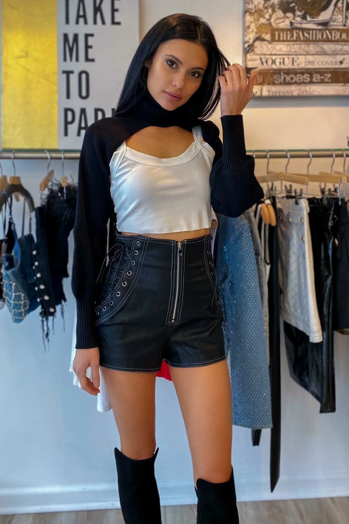 Jessica Bara Kingsley Turtleneck Knit Extreme Crop Top Influencer Style